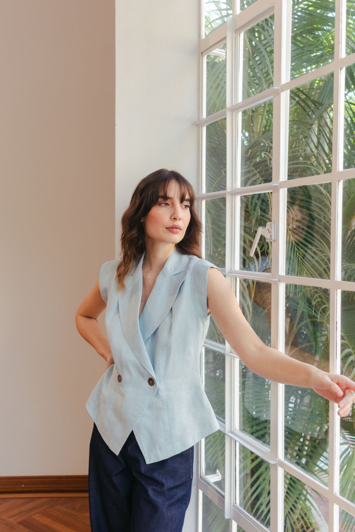 Blusas y Camisas de Lino Azules para Mujer